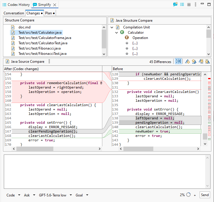 Java structure and source compare of Codex changes