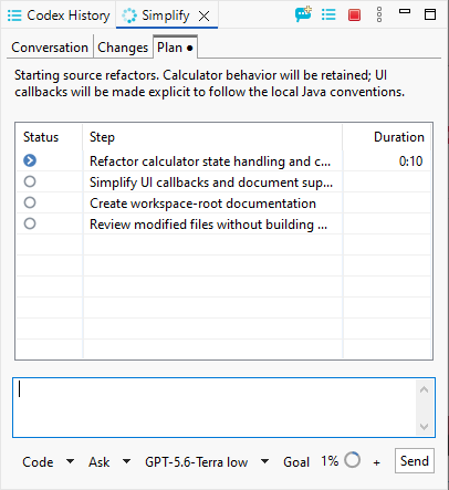 Codex Plan mode listing implementation steps